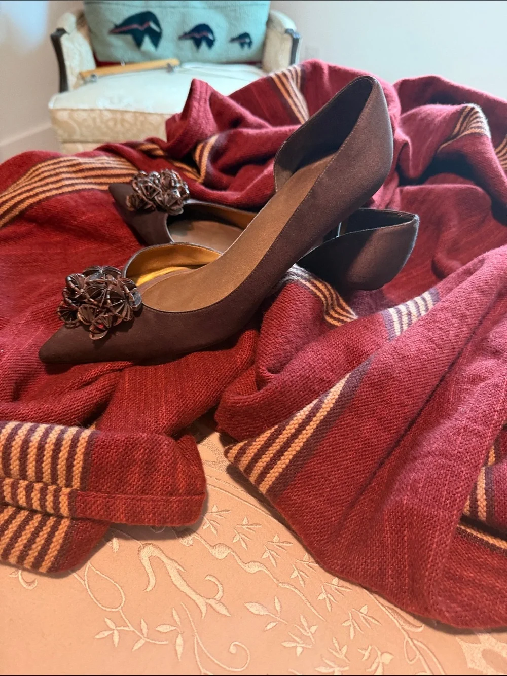 Women's Pointed Toe Embellished Pumps in Dark Brown